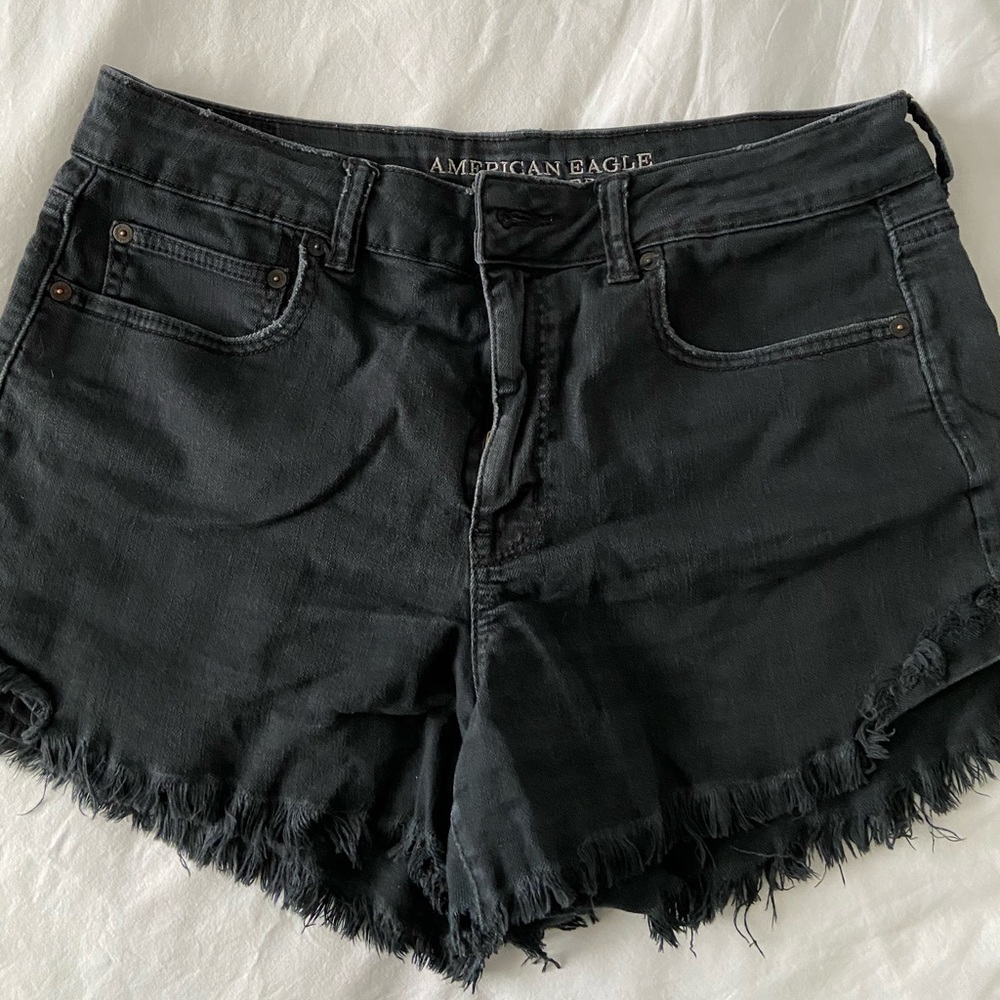 Distressed Black Shorts